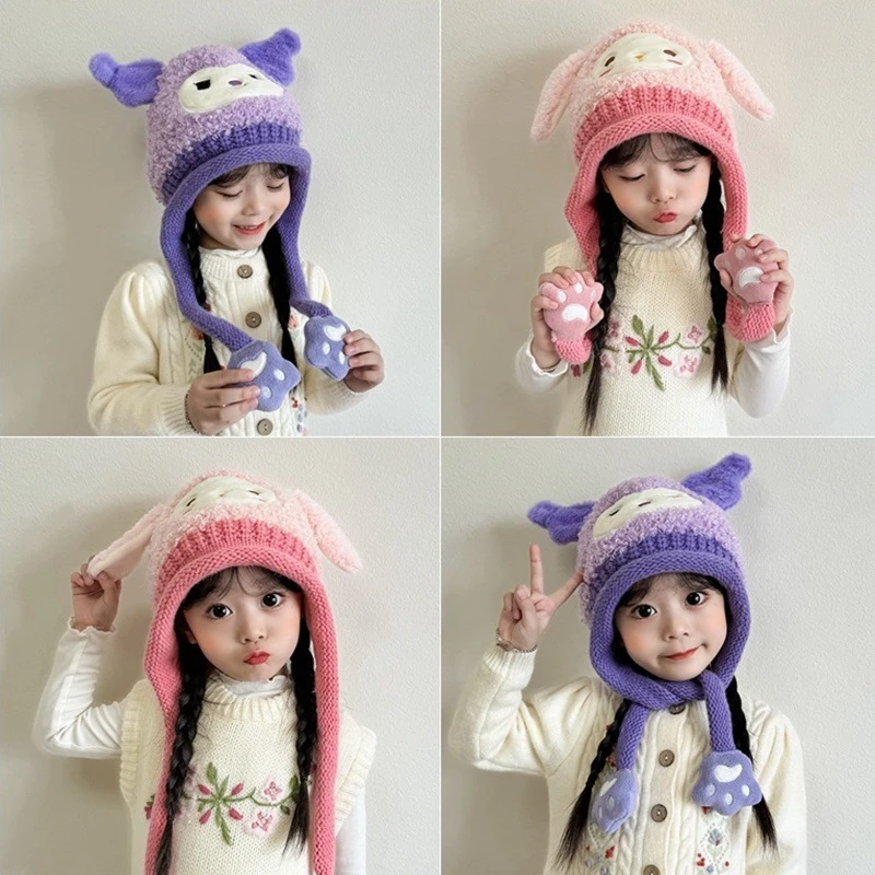 秋冬款卡通男女童宝宝儿童帽子针织毛线护耳帽冬季保暖毛绒套头帽