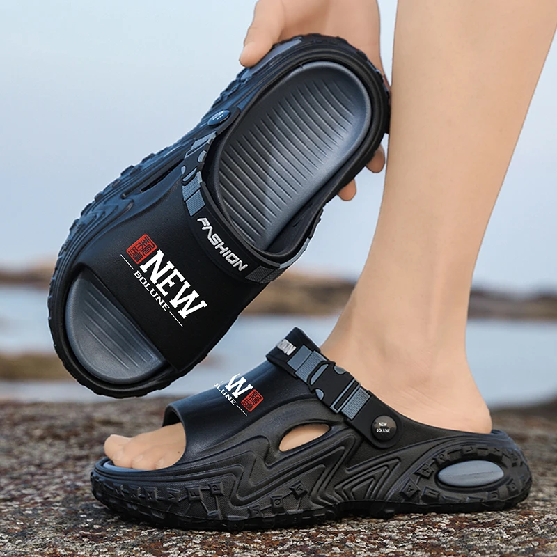 NEW BOLUNE/新百伦夏季青春潮流防臭一字拖沙滩男士半拖防滑厚底