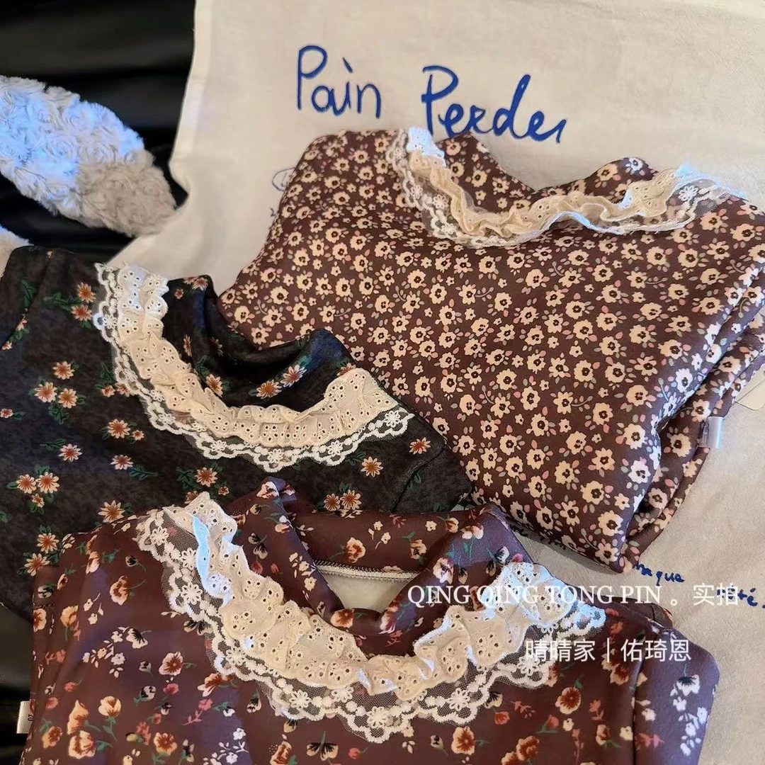 童装女童加绒秋冬长袖连衣裙婴幼童女宝宝韩版碎花潮流公主连衣裙