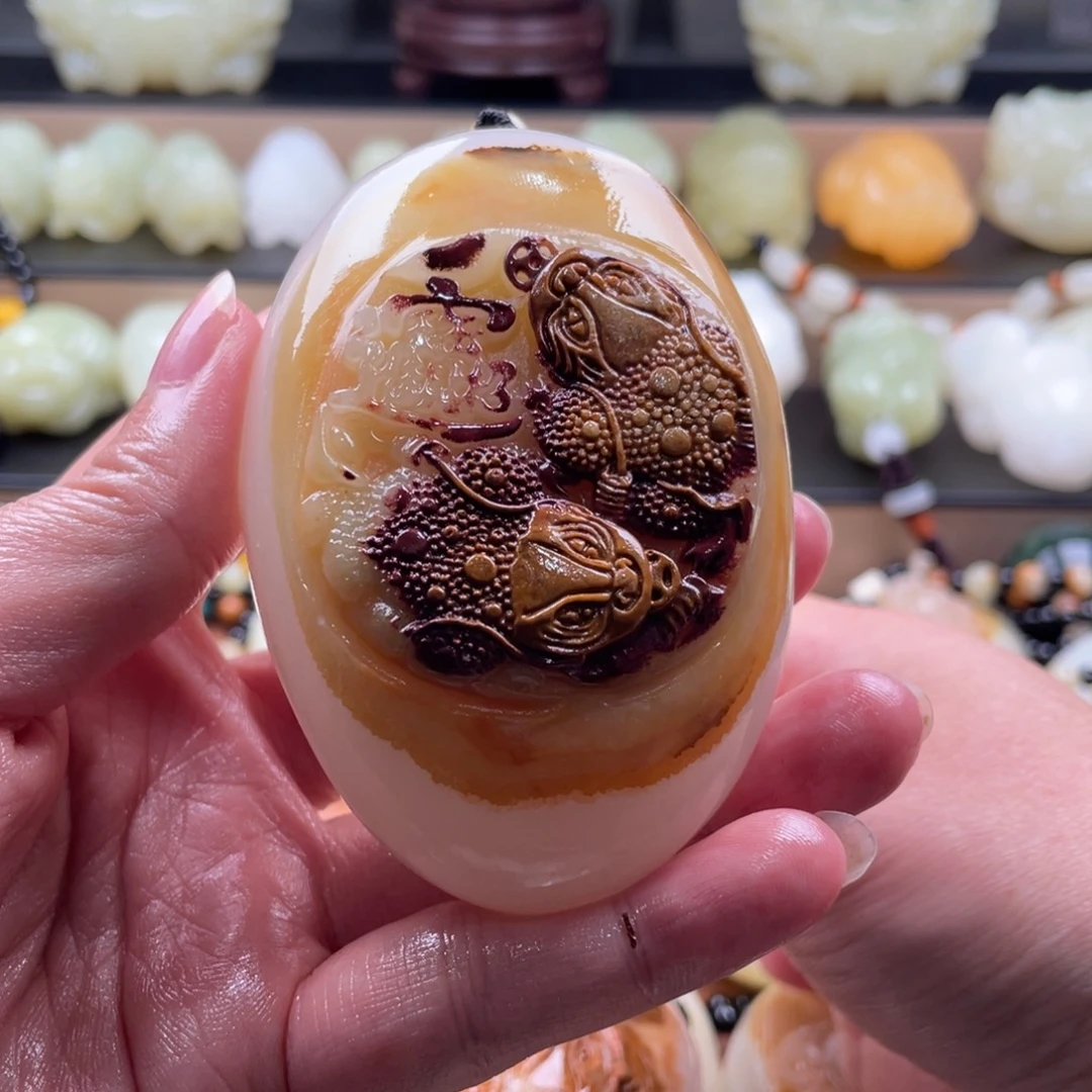 东***子石材天然古青石手把件