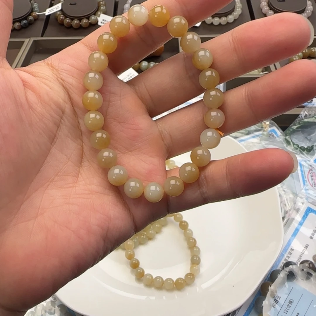 和田玉未镶嵌手链卡8糖白，21