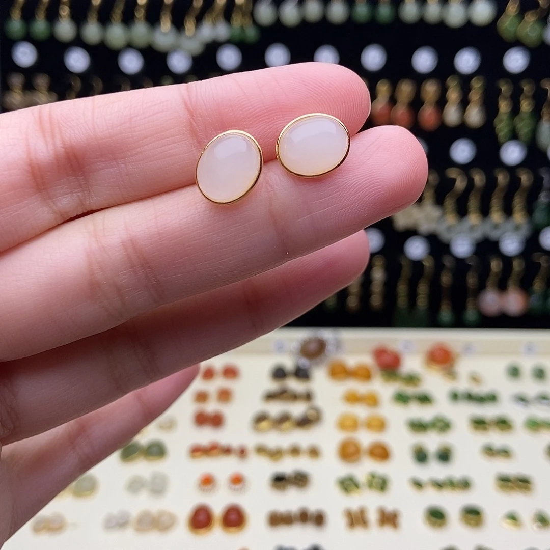 和田玉银S925镶嵌耳饰