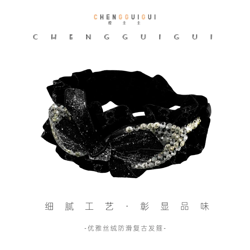 秋冬新款时尚褶皱温柔蝴蝶结发箍复古气质压发卡女高颅顶发饰头饰