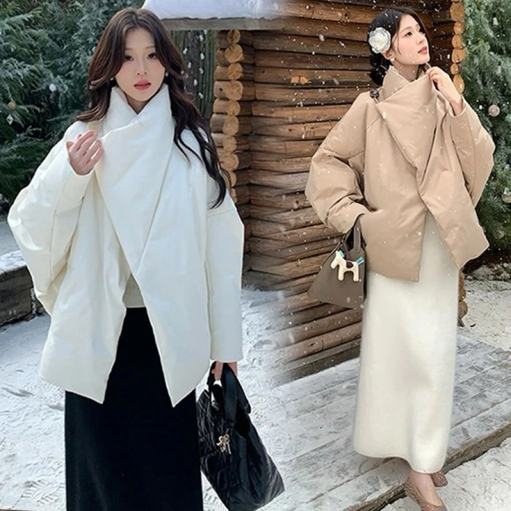 孕妇装2025秋冬款不规则设计感蝙蝠袖棉服搭配长款高领打底裙套装