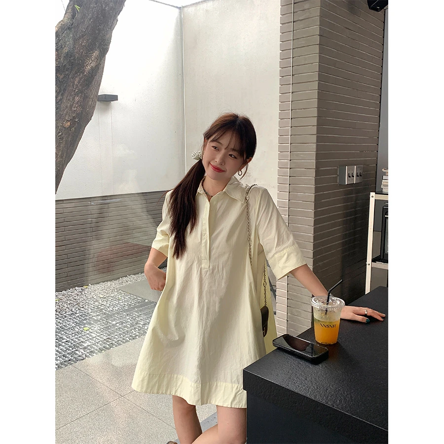 MD小众复古ins设计感休闲夏季显瘦百搭韩版翻领连衣裙MD2025，夏