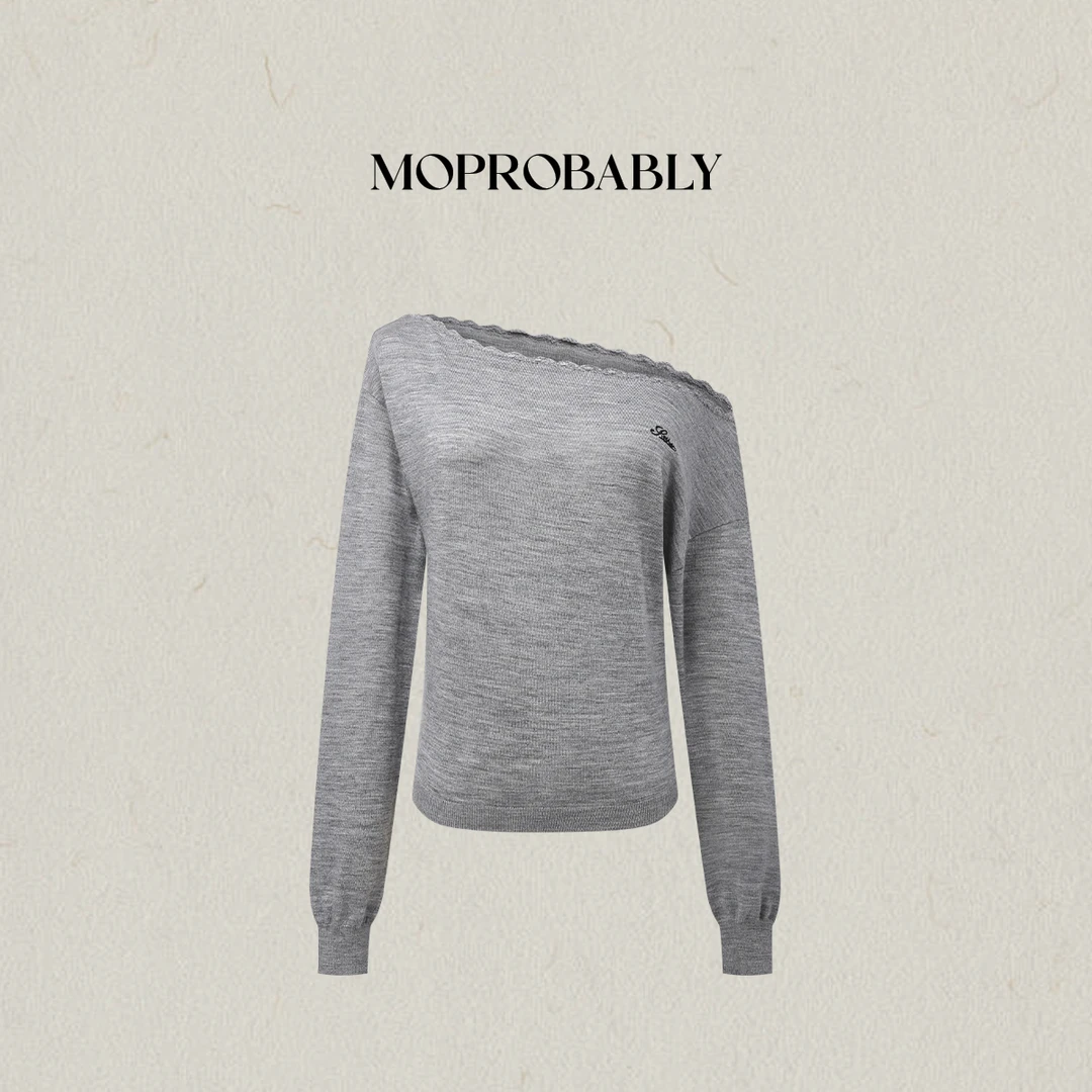 Moprobably李予诺「蕾拉」“100羊毛”慵懒斜肩长袖T恤女L5376004