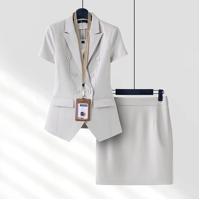 职业套装女夏季薄款面试正装高端酒店经理工作服气质短袖西装套裙