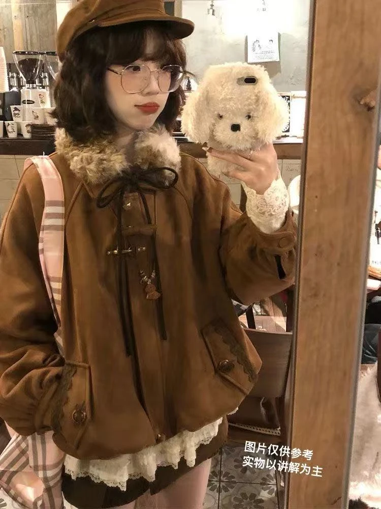 日系复古秋冬蝴蝶结花苞外套ootd穿搭叠穿一整套外套上衣两件套