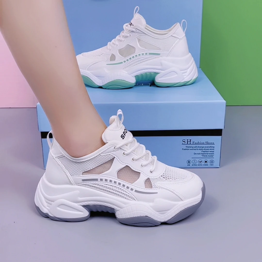 网面透气老爹鞋女2025新款夏季小白鞋网鞋厚底镂空女鞋百搭休闲鞋