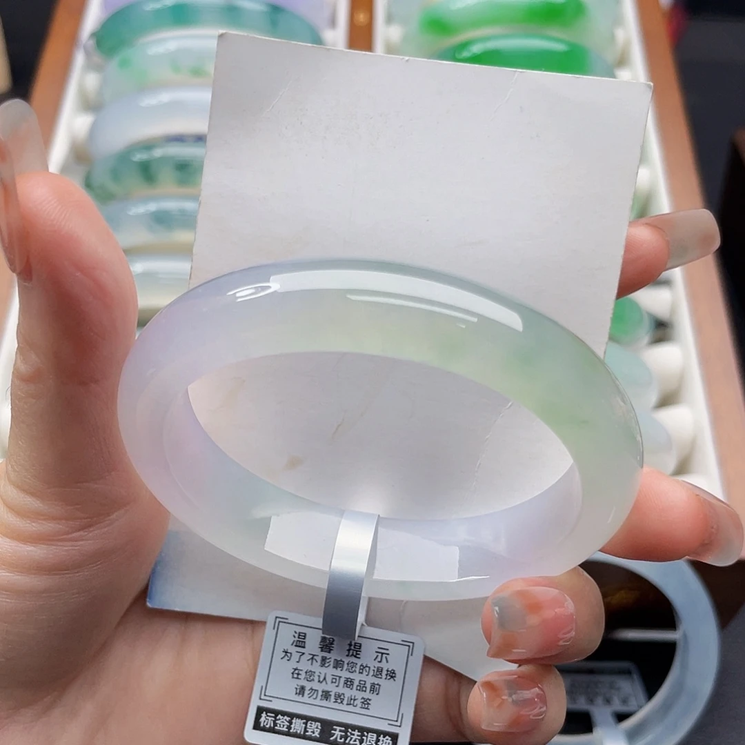 翡翠未镶嵌手镯54冰幻彩