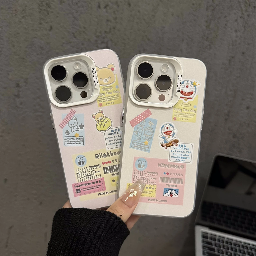 适用苹果16pro磨砂彩银手机壳华为p60创意小米标签哆啦mate60防摔