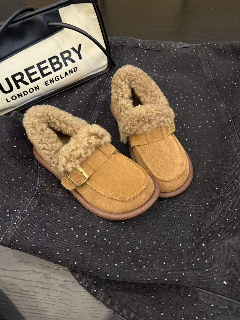 大金大码女鞋40-43毛毛口平底舒适豆豆鞋