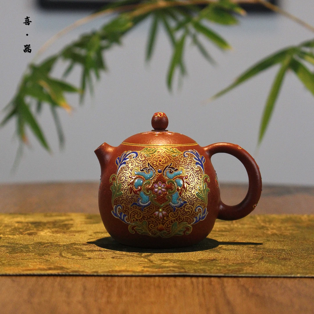 喜器趣皿 龙蛋壶约100cc 珐琅彩工艺 潮州朱泥纯手工手拉壶林海奇