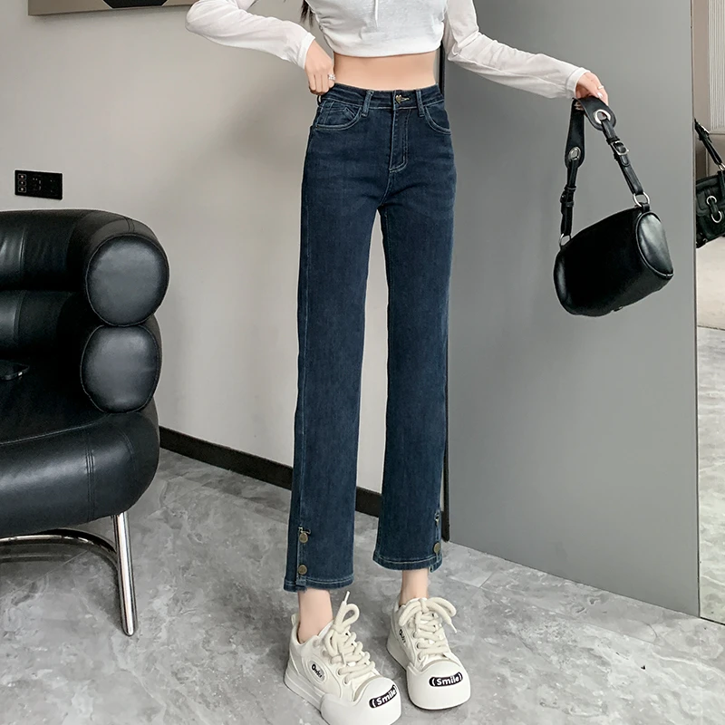 9968秋冬季新款高腰显瘦小个子九分烟管窄版牛仔裤