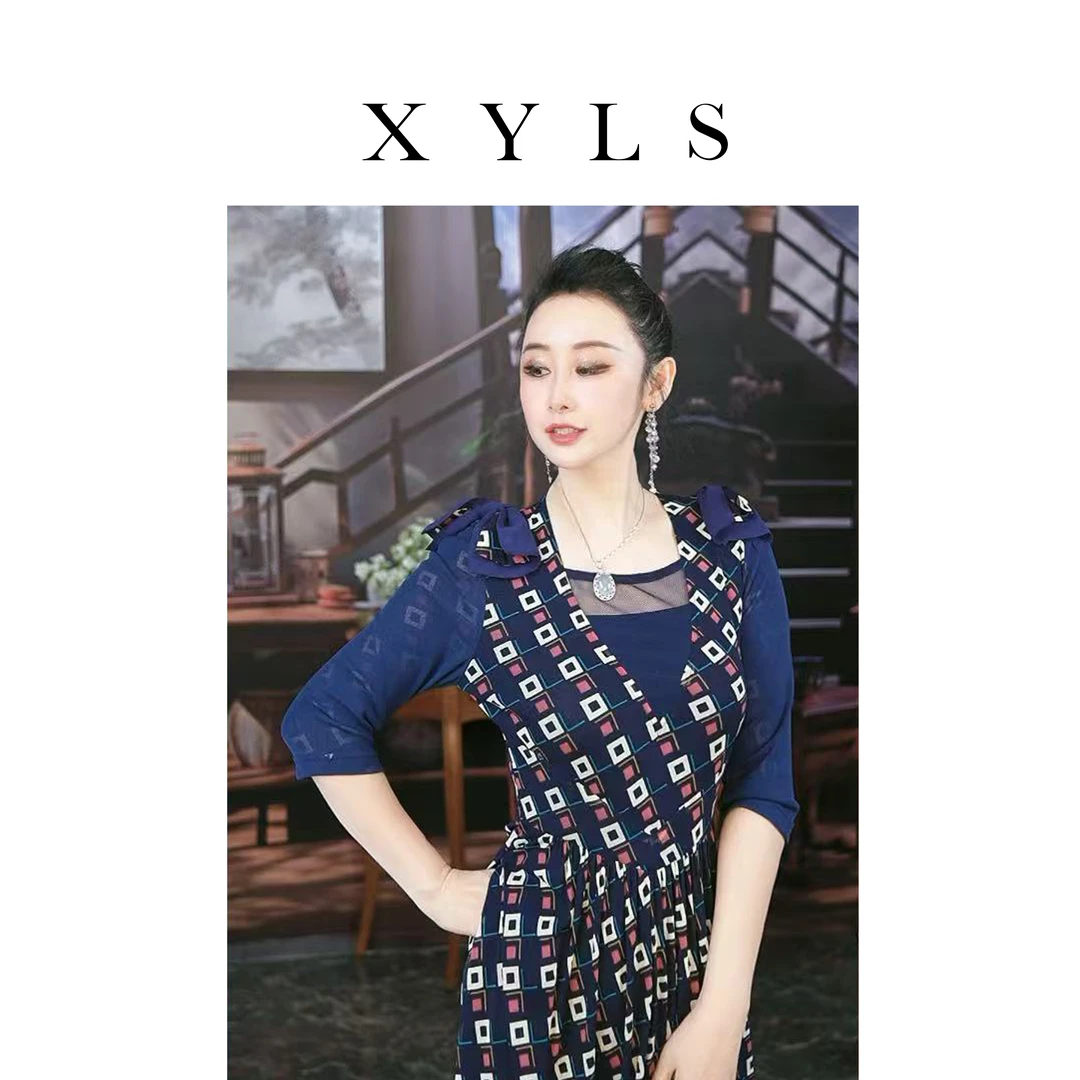 弹力网纱连衣裙秋冬T006501