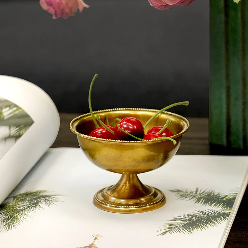 印度进口黄铜小高脚果碗 装饰收纳摆件轻奢复古装饰