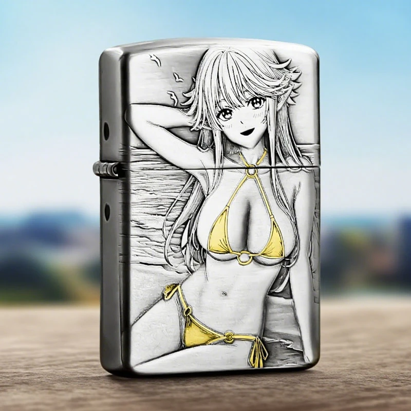 ZIPPO打火机熏银鎏金泳装美女 浪花絮语盔甲机3D浮雕DYJ1