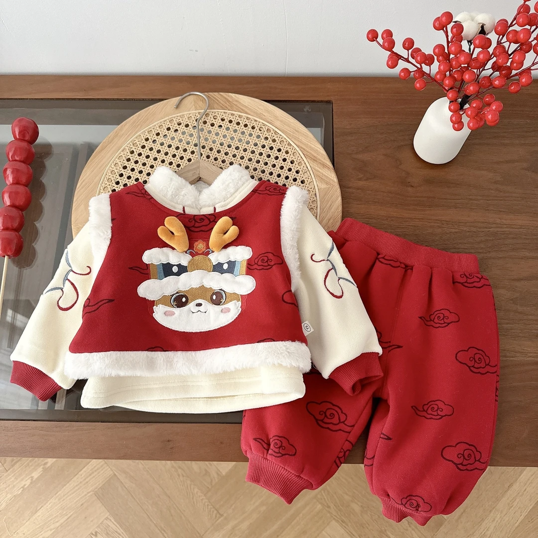 【伊品】儿童拜年服0-5岁冬季中国风男童洋气马甲内搭女宝宝加绒裤