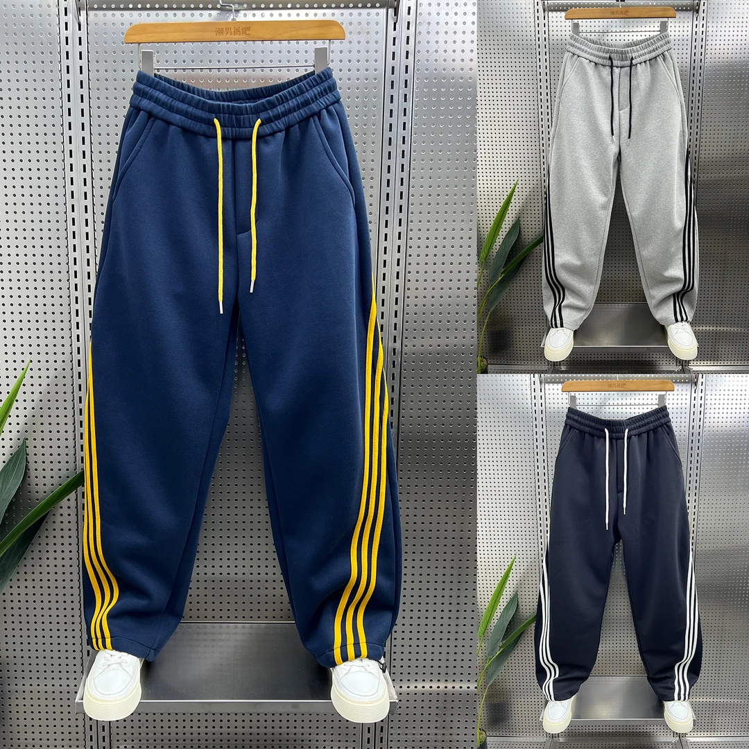 美式复古三条杠休闲裤男2025秋季新款宽松直筒阔腿运动卫裤长裤子