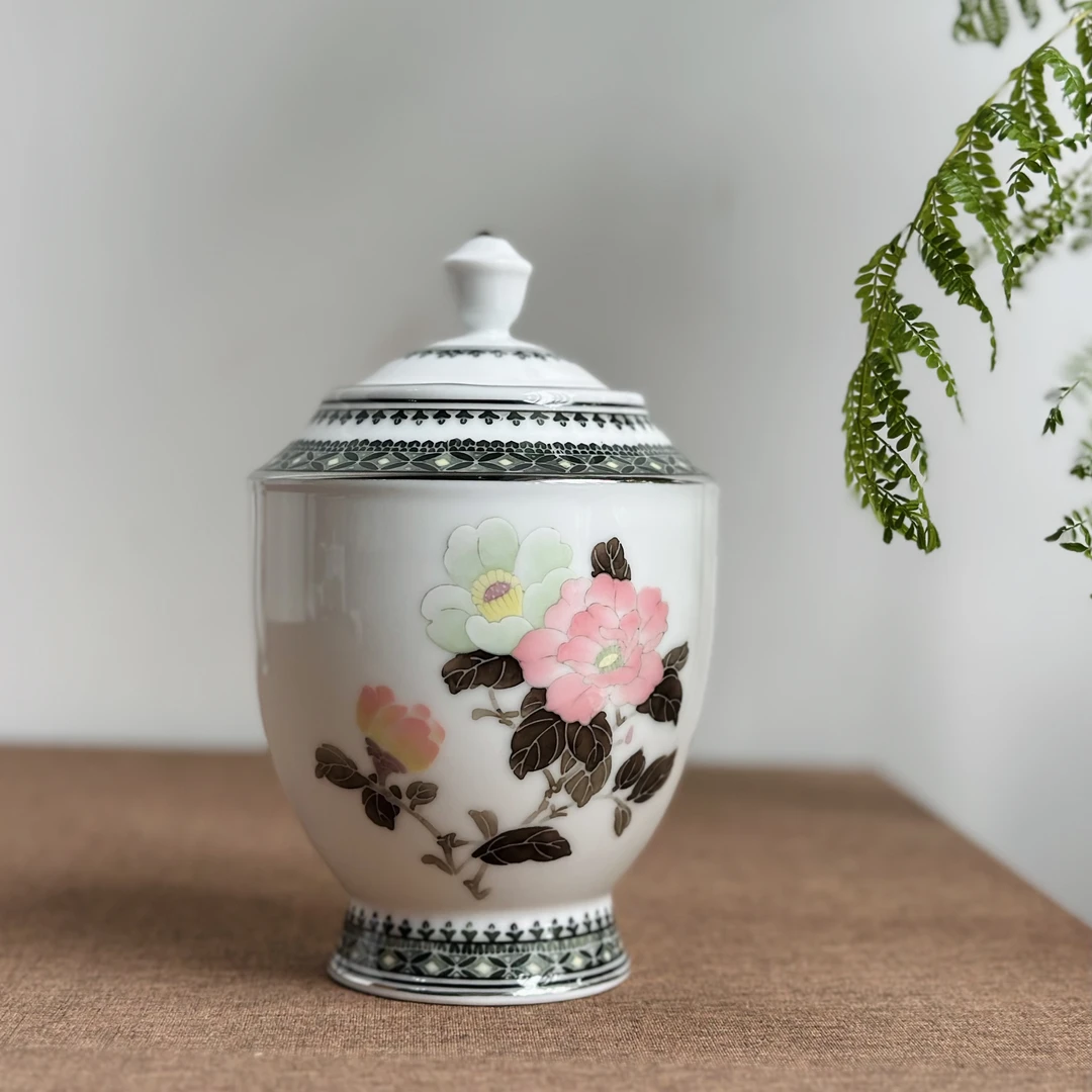 醴陵群力老瓷器釉下五彩山茶花奖品茶叶罐美品福利价