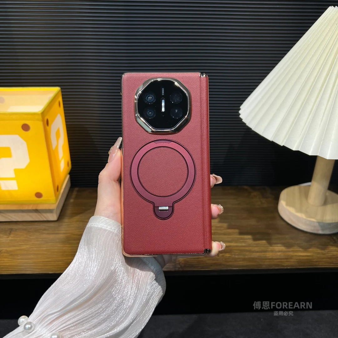 适用于华为matex5手机壳x5真皮折叠屏保护套matex3支架磁吸双中轴