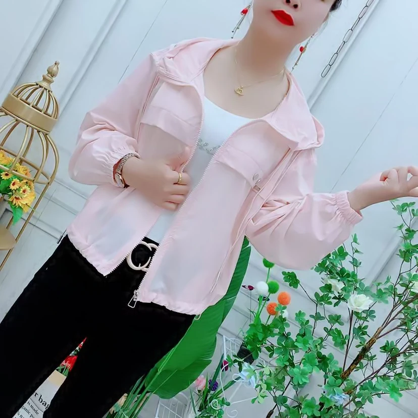 2025夏新款韩版宽松休闲百搭连帽外套女短款夹克上衣防晒外套连帽