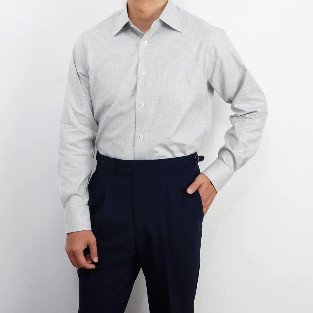 浅灰色纯棉磨毛衬衫秋冬亲肤男士衬衣简约经典商务