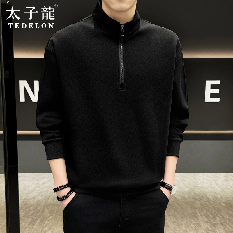TEDELON/太子龙男士卫衣半拉链宽松立领套头卫衣长袖春秋上衣