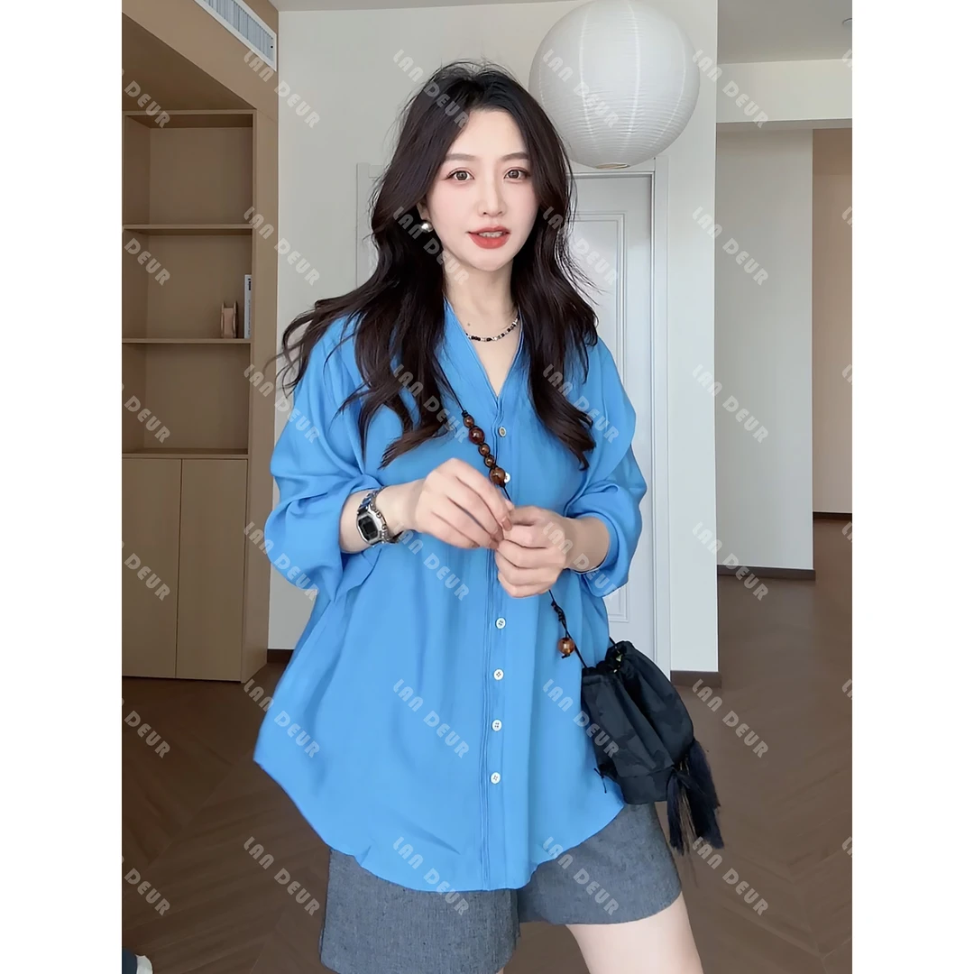 【清风少女】莱赛尔气质时尚休闲百搭简约宽松中长款衬衫女上衣夏