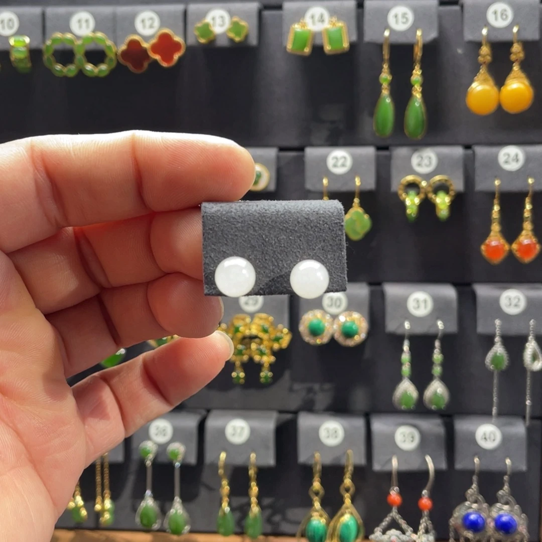 和田玉银S925镶嵌耳饰001号