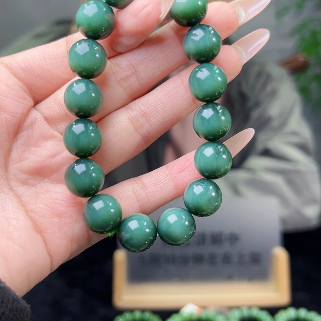 用***8和田玉未镶嵌手链纯天然和田玉俄罗斯猫眼手串卡12