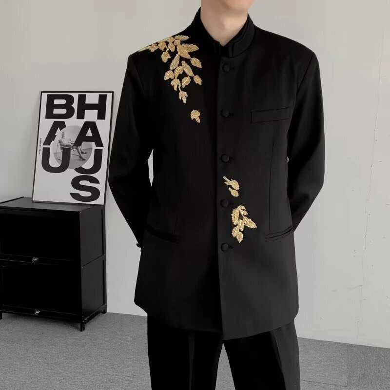 【2025新款】男士西服套装中山装中国风复古休闲黑色演出服秋冬潮流