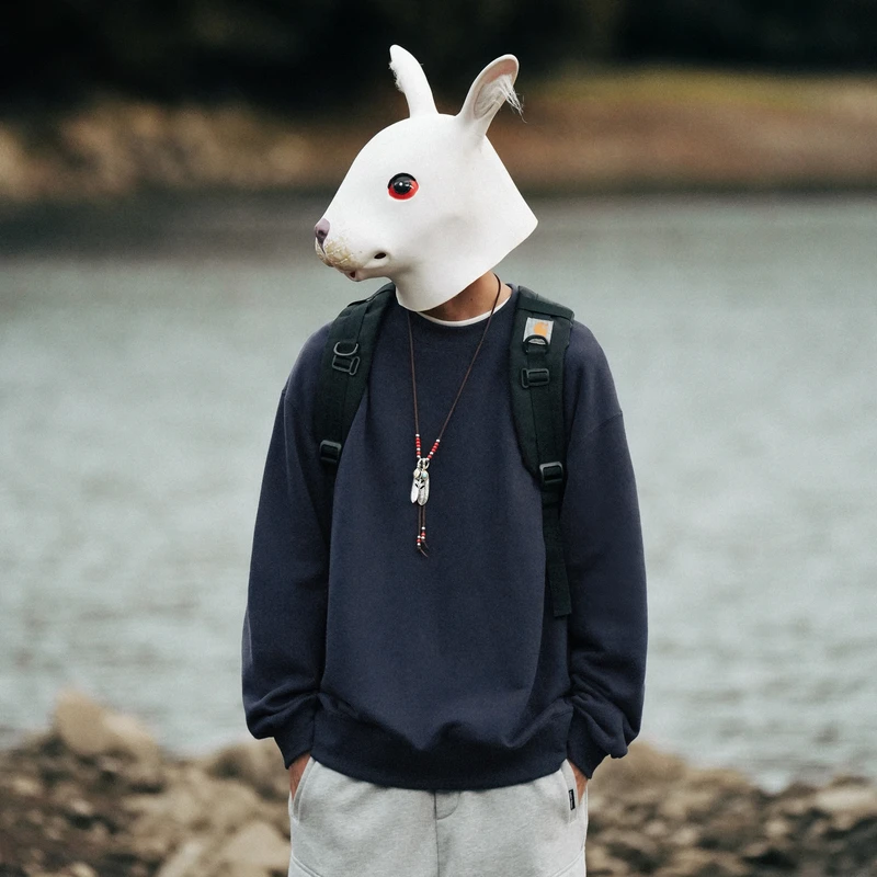 RabbitHouse 2022新款春秋季宽松套头纯色圆领卫衣男潮牌休闲上衣