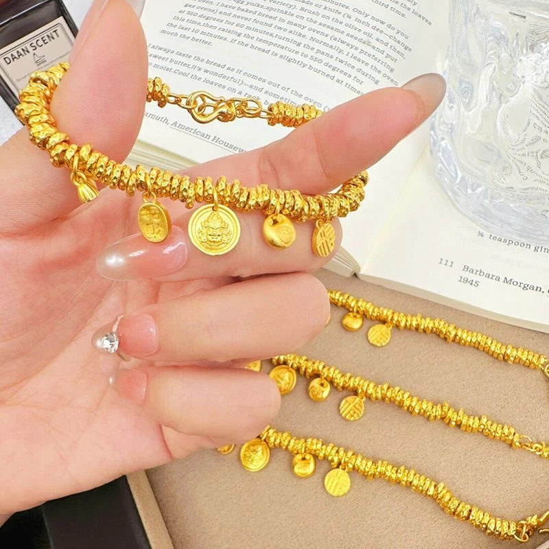 【官方正品】999黄财神盘缠不掉色女款手链条