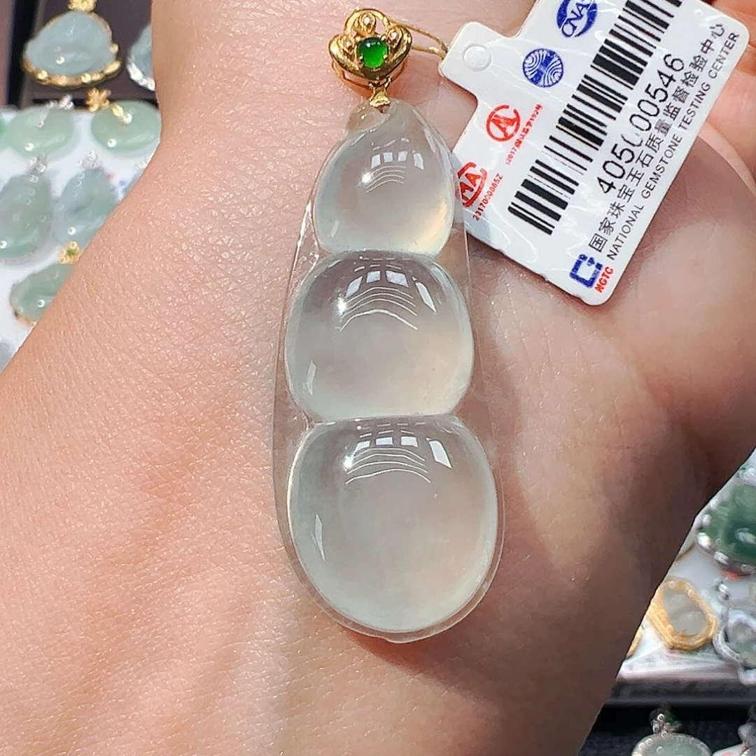 吊坠(不含链)18K金镶嵌翡翠福豆