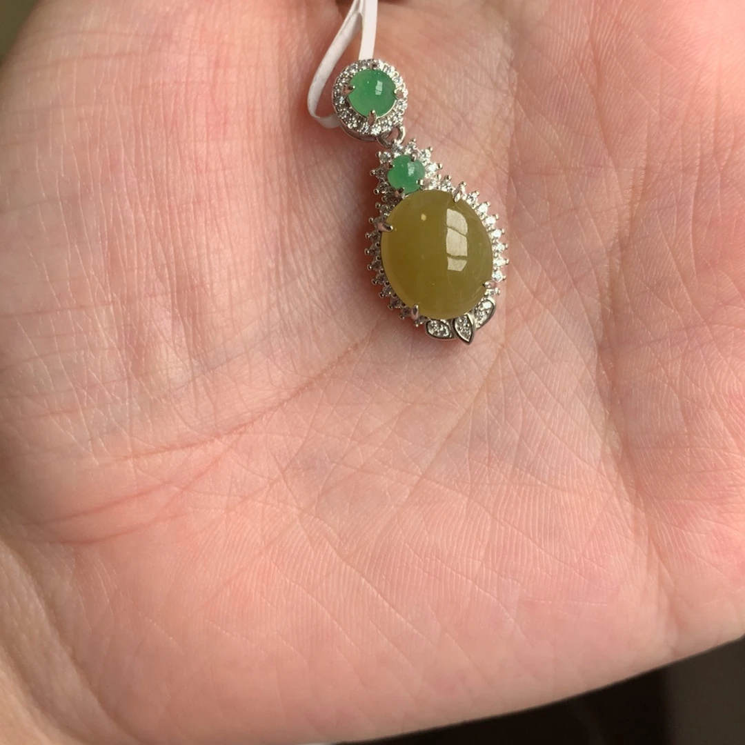 ****熊翡翠银S925镶嵌戒指吊坠