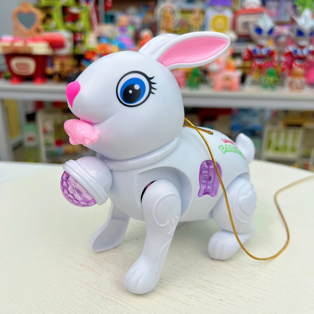 电动牵绳小白兔灯光音乐跳跳萌宠益智早教启蒙【自备3节5号电池