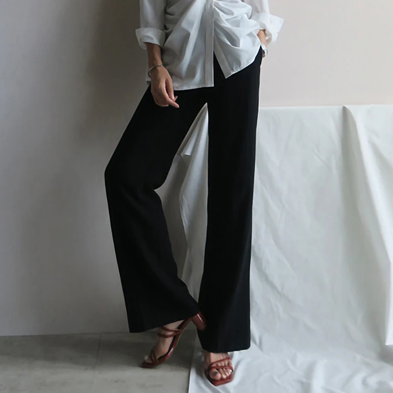AEL原创春夏新款宽松直筒裤休闲气质阔腿裤慵懒黑色长裤女19047