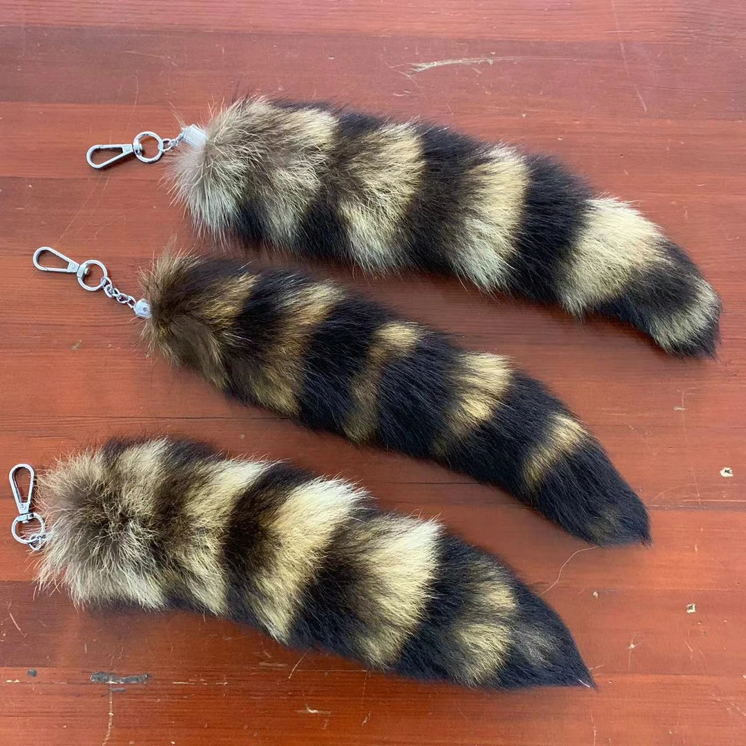 个性简约北美小浣熊尾巴挂件饰品汽车钥匙扣吊坠毛绒包包真毛挂饰