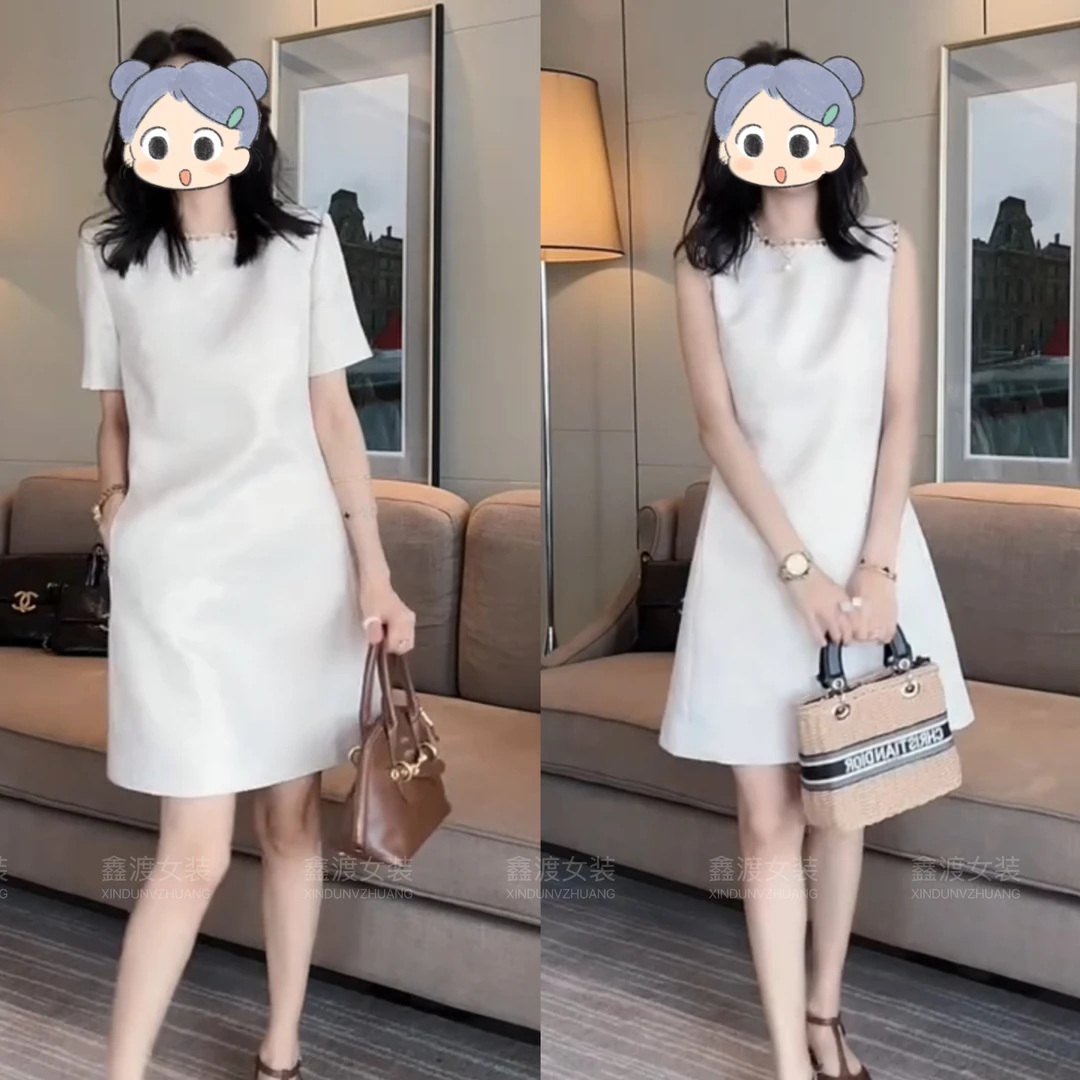2025春夏新款时尚显瘦气质女士网红洋气连衣裙百搭款D6881