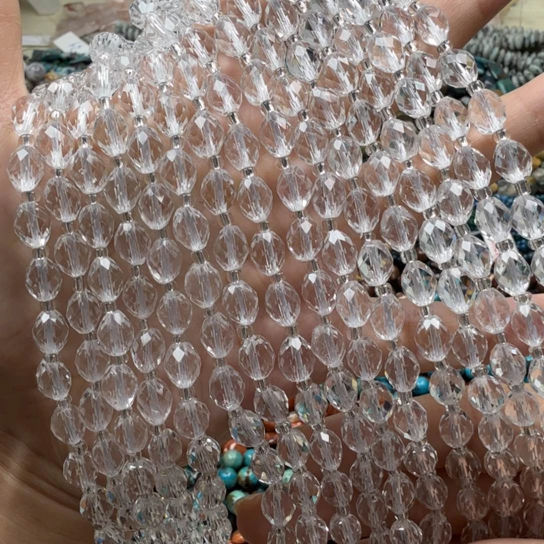 水晶珠宝半成品未镶嵌卡6×8白水晶钻切米珠半条