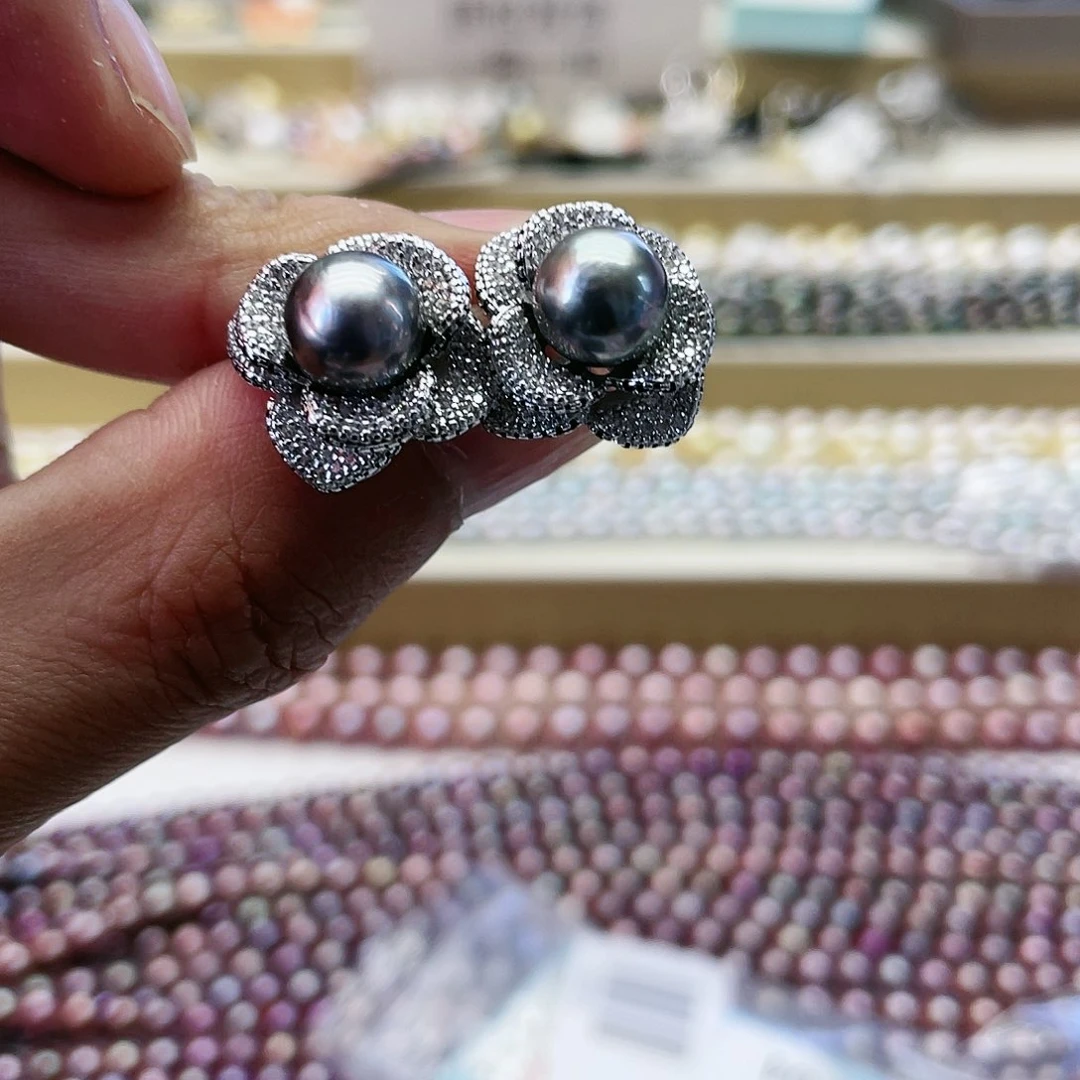 海水珍珠耳饰银S925镶嵌