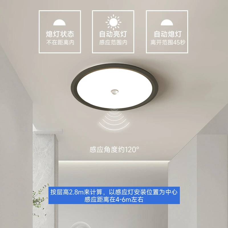 圆形人感应玄关入户过道灯简约创意衣帽间灯阳台走廊吸顶灯
