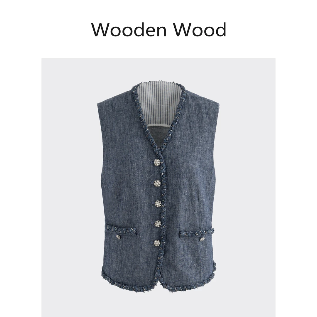 Wooden Wood “蓝风吟”夏季新款亚麻面料气质感马甲+裤子W25XS567