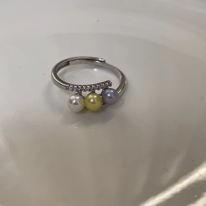 银S925镶嵌戒指淡水珍珠