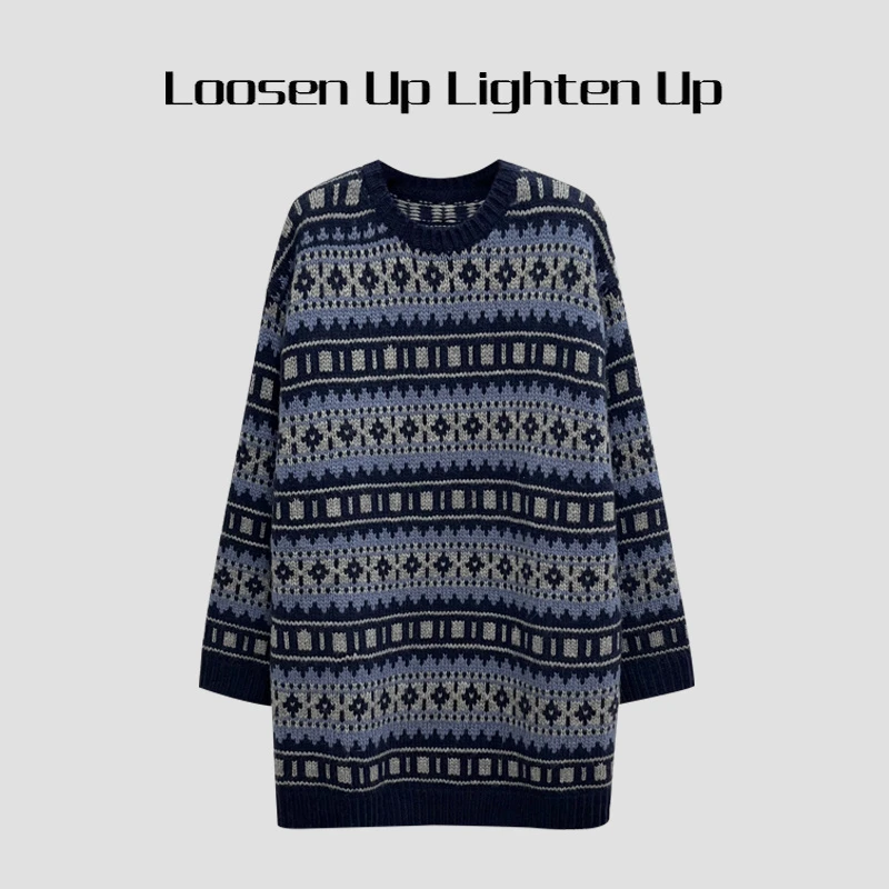Loosen Up【安东尼森林】重磅羊毛混纺复古费尔岛提花廓形针织毛衣