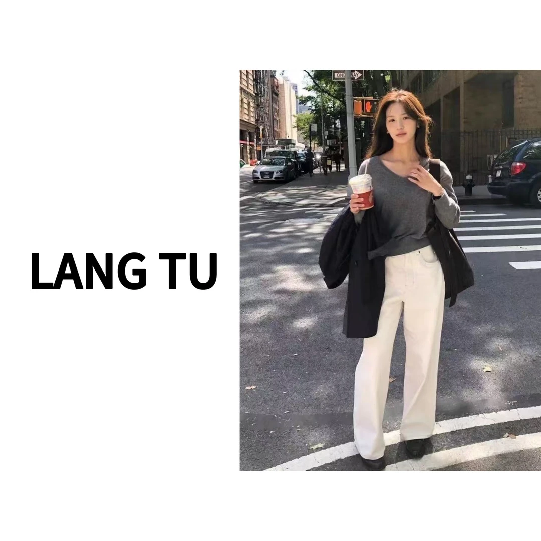 LANG TU-【至简腔调】韩国单 早春新款牛仔裤宽松纯色显瘦直筒裤