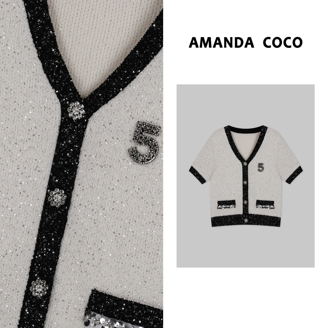 曼曼# 法式浪漫~高定串珠亮片混纺显瘦毛衣