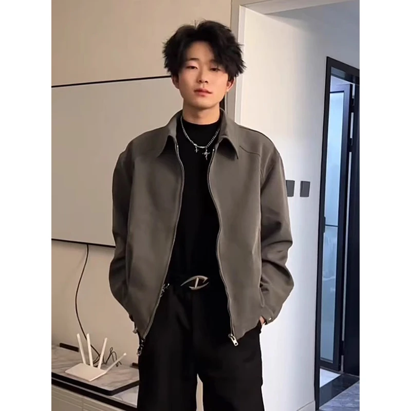 灰色boxy行政夹克男春秋短款美式cleanfit飞行痞帅休闲小西装外套