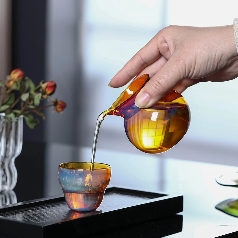 手工吹制玻璃公道杯耐热高温日式彩色钱袋超薄分茶器茶道配件茶海